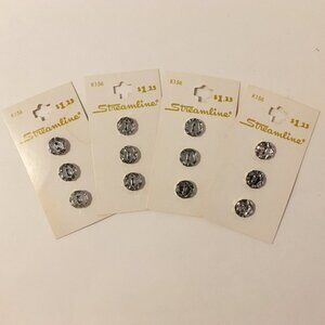 Vintage Streamline Buttons Faceted Crystal Silver Set Of 12 On Cards Size 1/2"